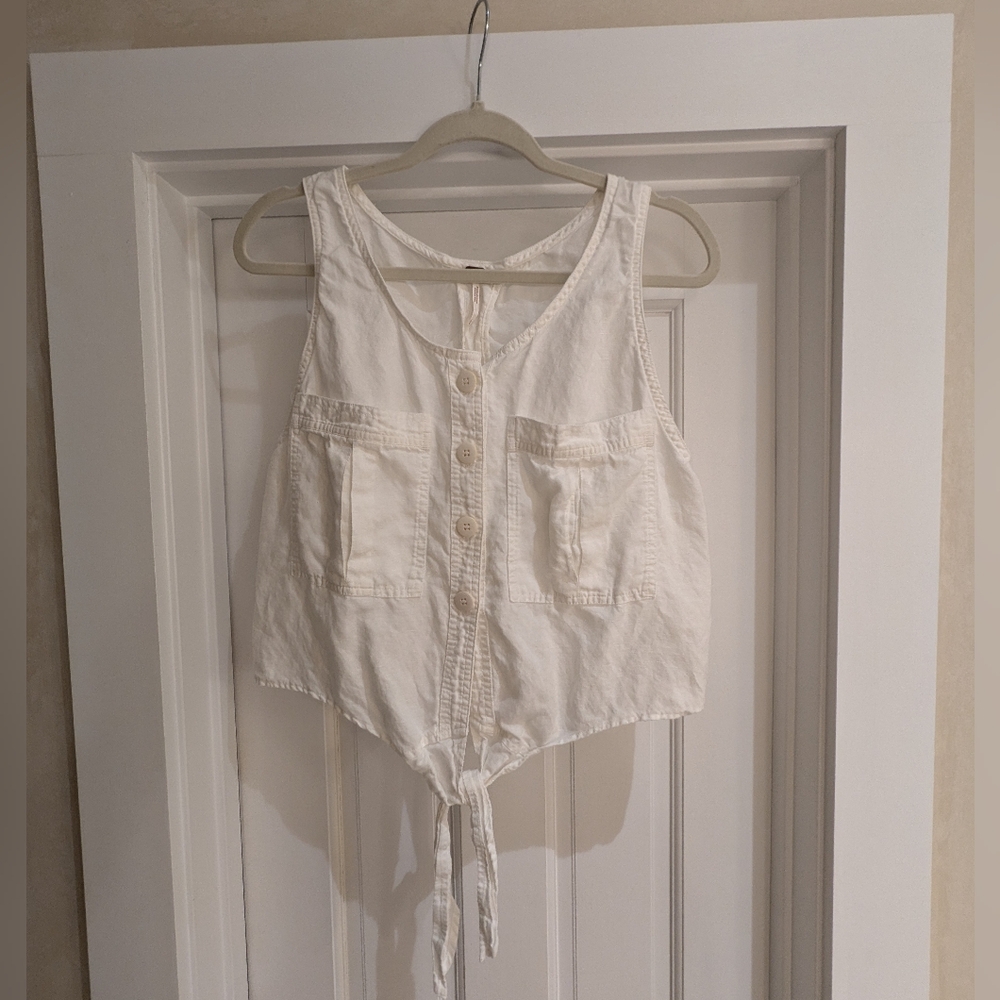 Free People Linen Tie Crop Top L